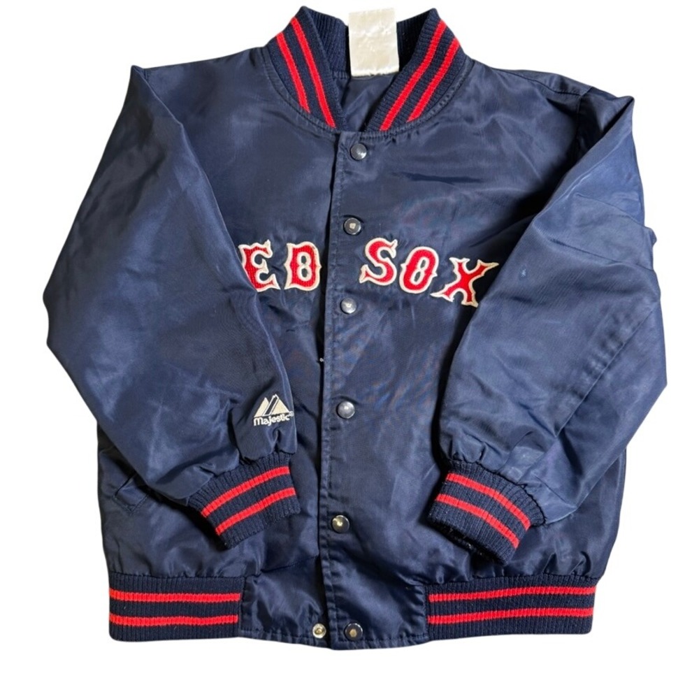 Majestic Boston Red Sox Youth Varsity Jacket Navy Blue Snap Windbreaker M/L